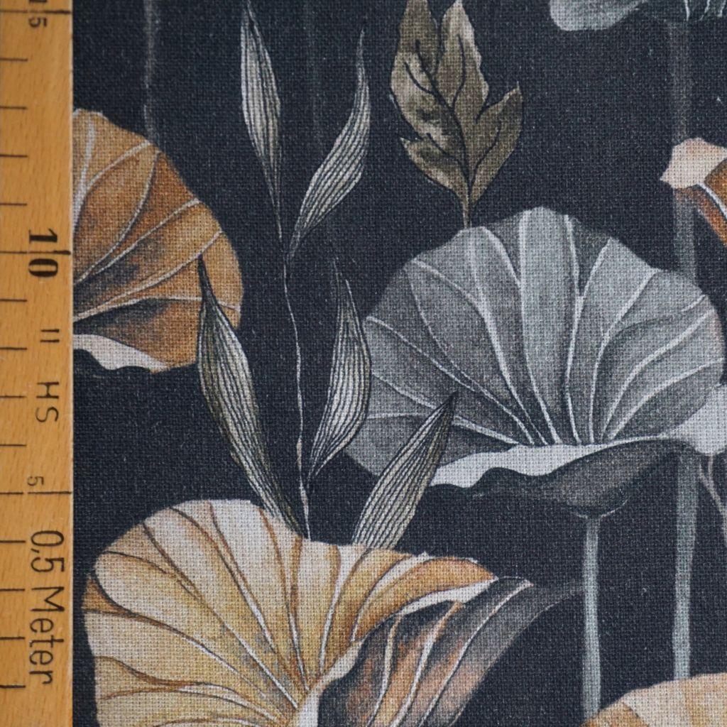 Dekostoff Halbpanama Kelchblüte blau grau gelb